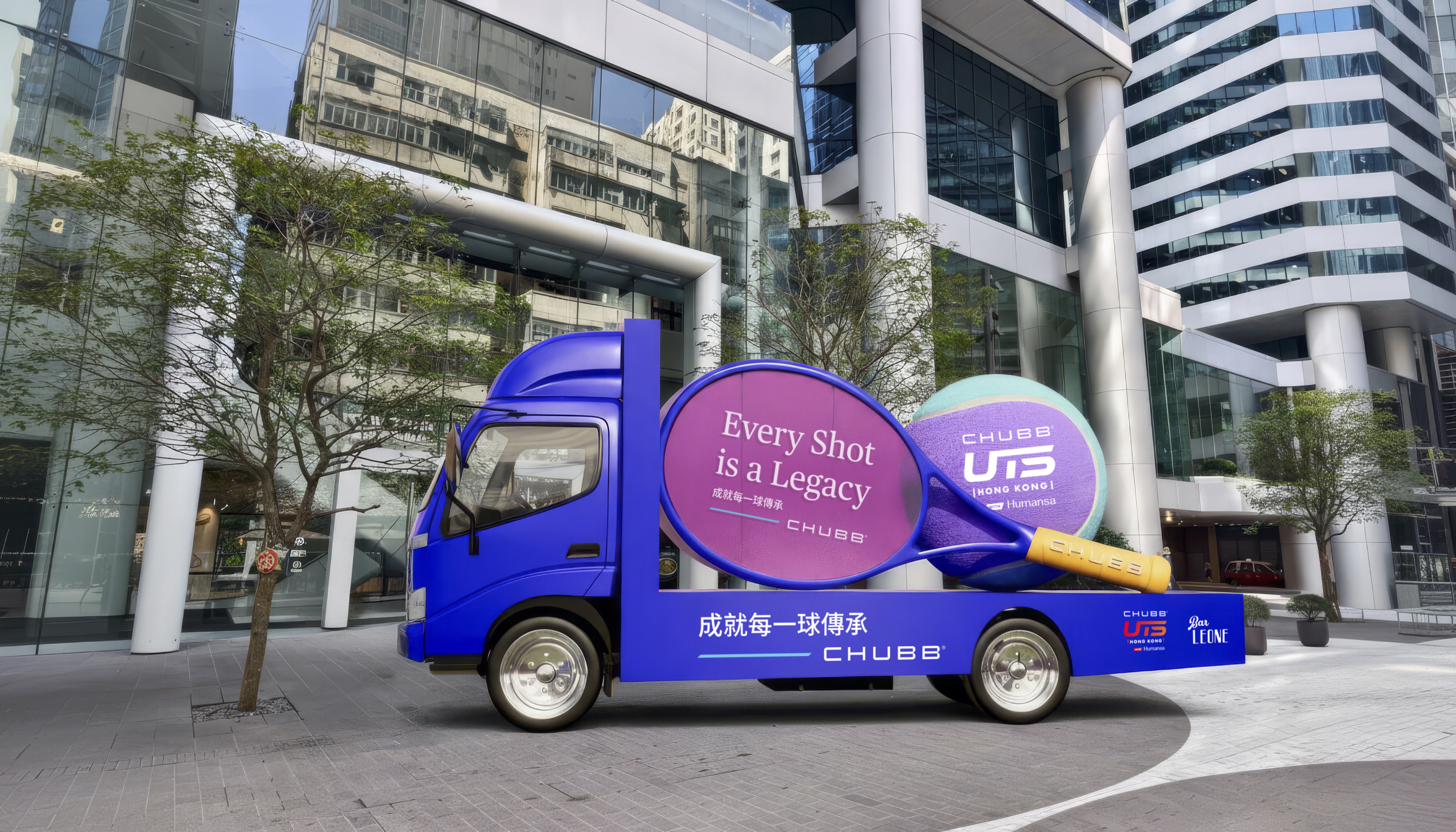 The mockup photo of Chubb’s tennis-themed truck