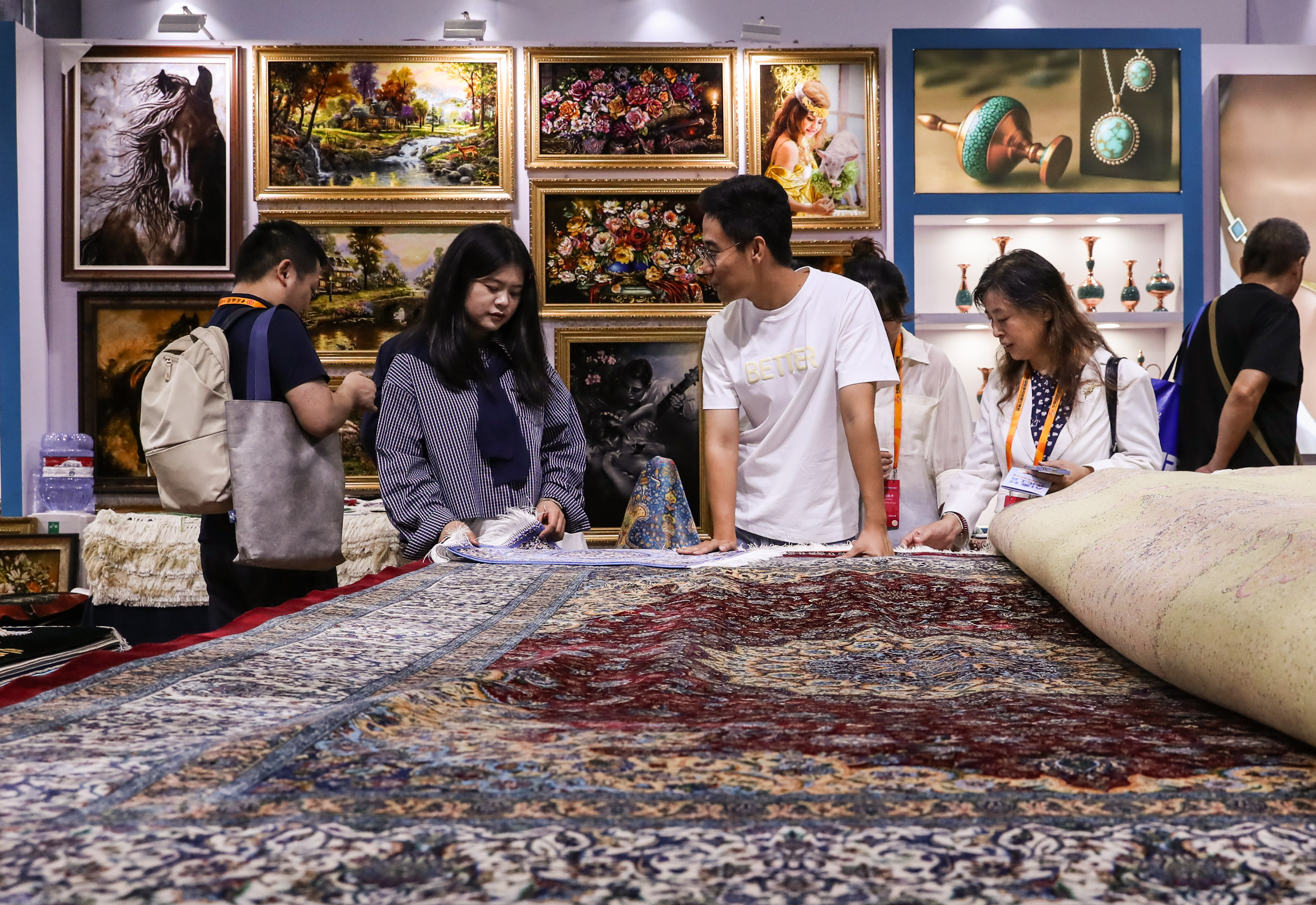 Visitors view exhibits at the booth of Iran during the 2025 China International Fair for Trade in Services (CIFTIS) in Beijing, capital of China, Sept. 10, 2025. (Xinhua/Shan Yuqi)