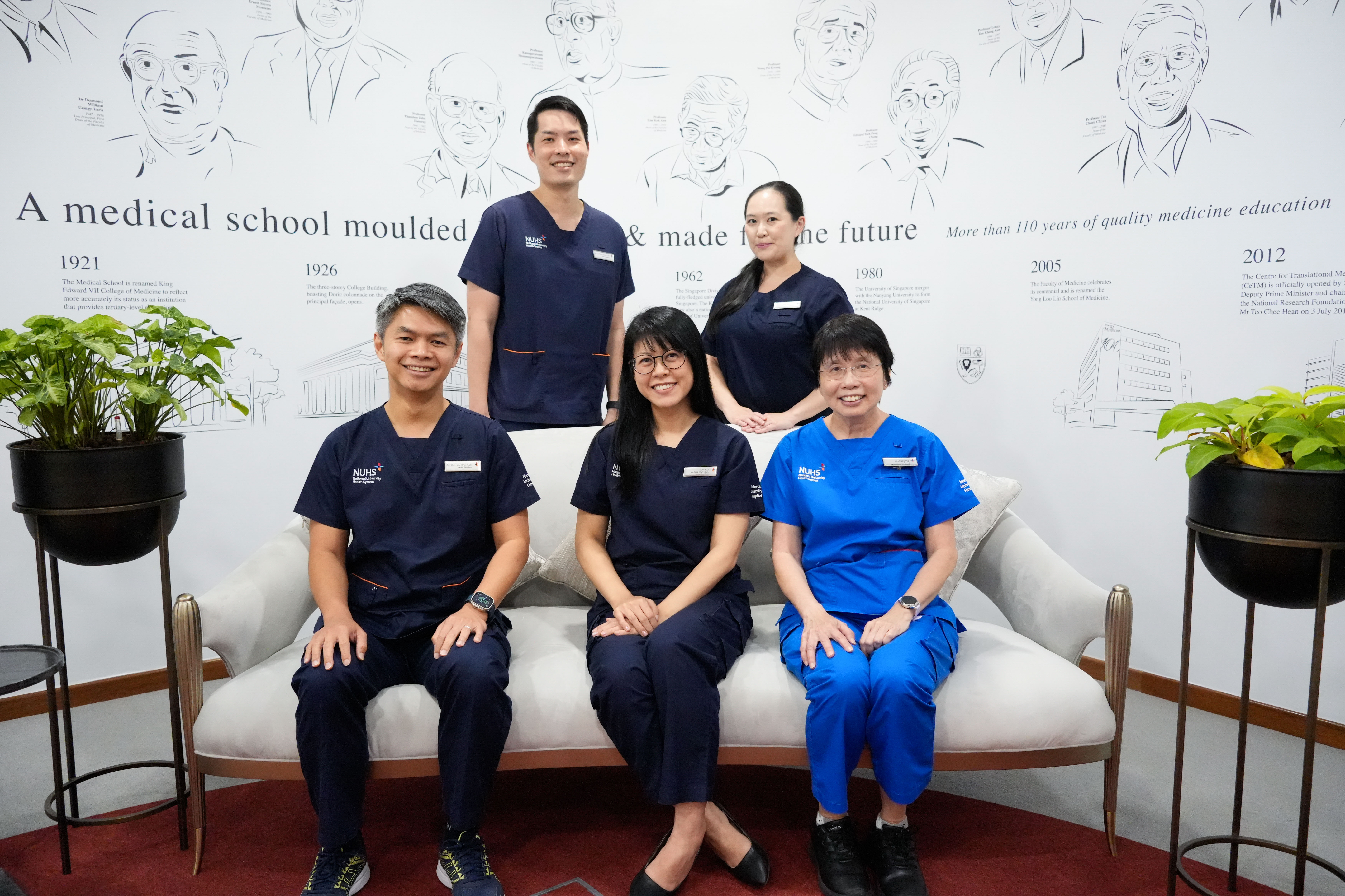 [From left] Adj A/Prof Adrian Kee, Adj A/Prof Samuel Ow, Adj A/Prof Amelia Santosa, Dr Ada Teo and Ms Lim Suan Tee are part of the team driving Appropriate Care efforts in delivering patient-centred care that maximises health outcomes and quality of life.