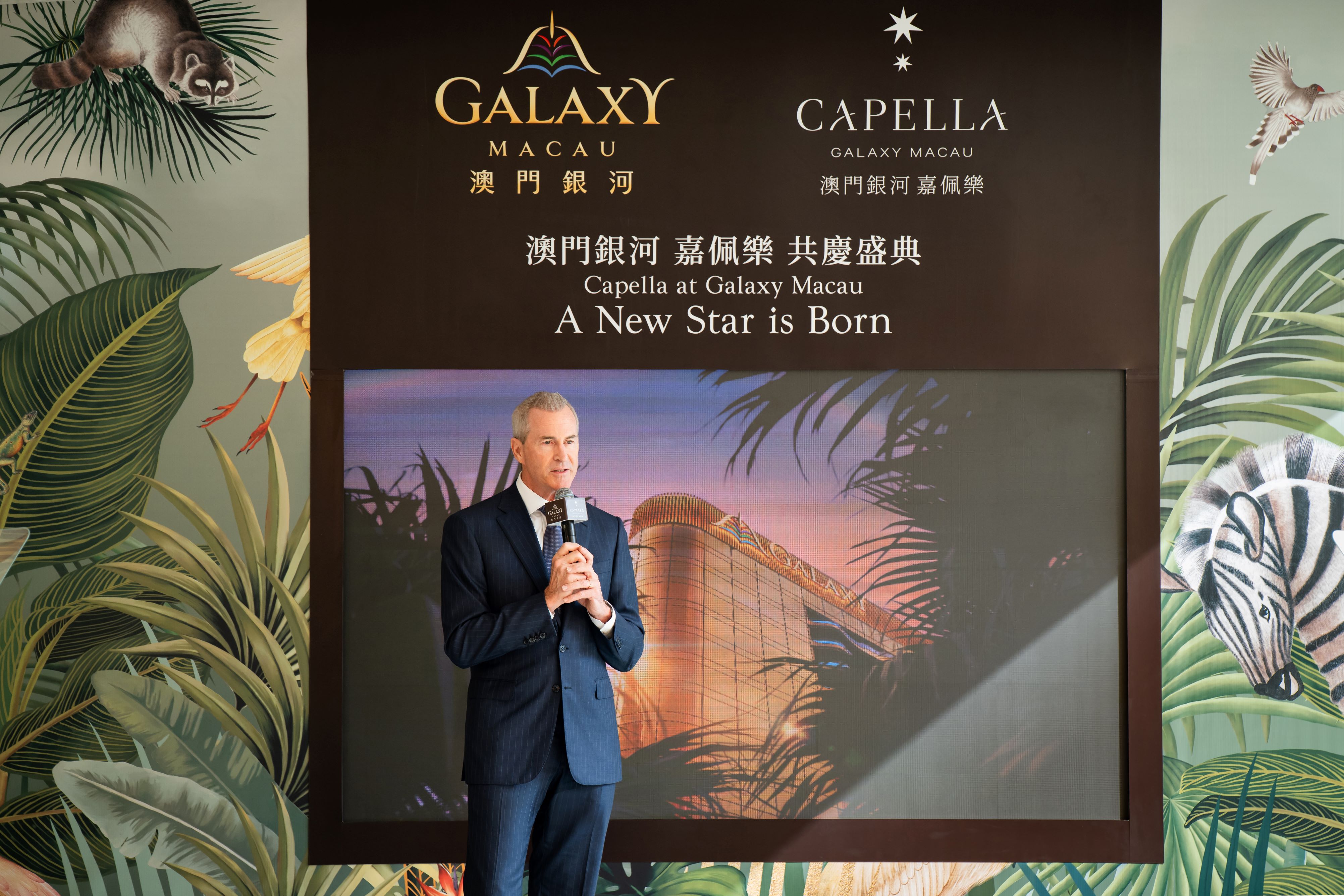 Mr Kevin Kelley, Chief Operating Officer - Macau of Galaxy Entertainment Group delivers his welcome remarks at the Opening Ceremony of Capella at Galaxy Macau.