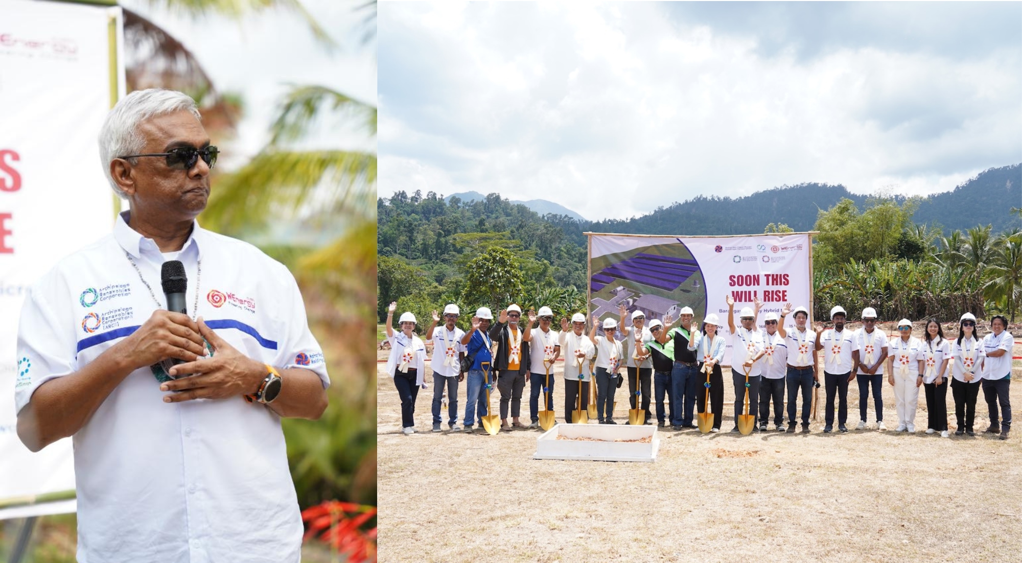 Left Image: Atem S. Ramsundersingh, Founder and CEO of WEnergy GlobalRight Image:Local officials, consortium partners, and community stakeholders gather for the Hybrid Microgrid Power Plant Groundbreaking Ceremony in Caruray, Palawan. Present are Barangay Captain Bernardo M. Borja, Mayor Ramir Pablico, Quintin Jose V. Pastrana, Atem S. Ramsundersingh, and H.E. Constance See, Ambassador of the Republic of Singapore to the Philippines.