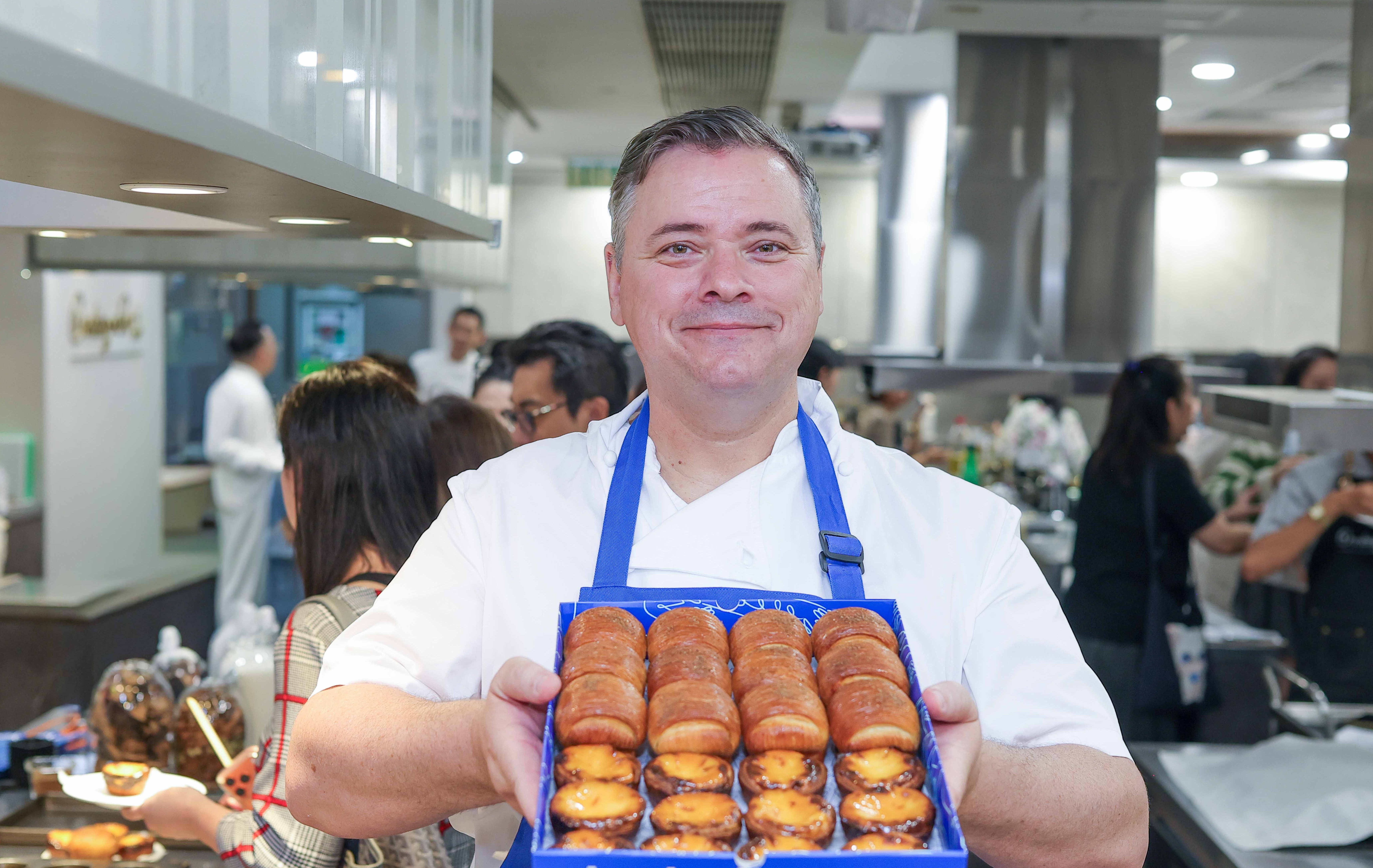 Chef Grégoire Michaud from Bakehouse leads an egg tart baking workshop, which is one of the recommended pastry shops under Taste Hong Kong, during the Asia’s 50 Best Restaurants 2026 Awards.